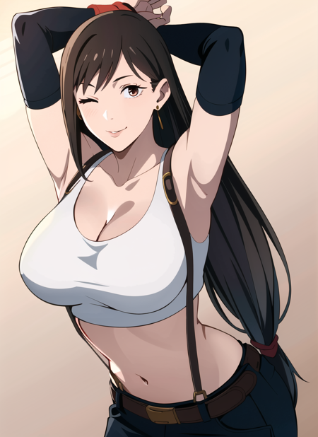 3978521240-3690578503-csm anime style, tifa lockhart, 1girl, thick lips, arm up, armpits, artist name, belt, black hair, breasts, brown eyes, cleavage.png